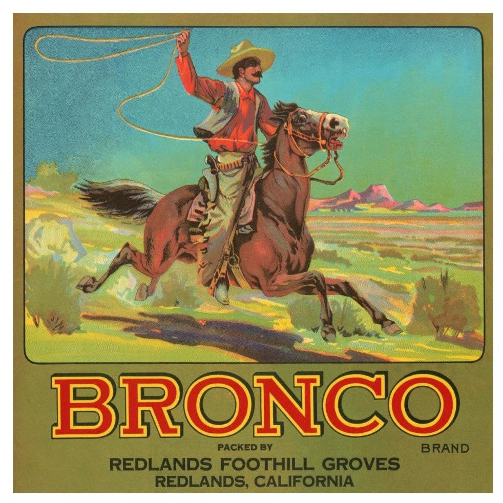 "Bronco Brand Crate Label" Digital Paper Print by Retrolabel, 32"x32"