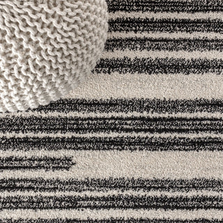 Khalil Modern Berber Stripe Area Rug, Cream/Black, 8 X 10