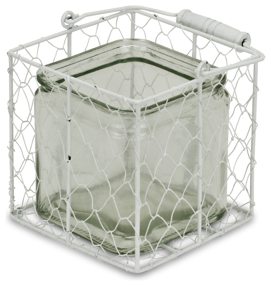 Laguna Wire Basket With Glass Jar, White, Large, Large