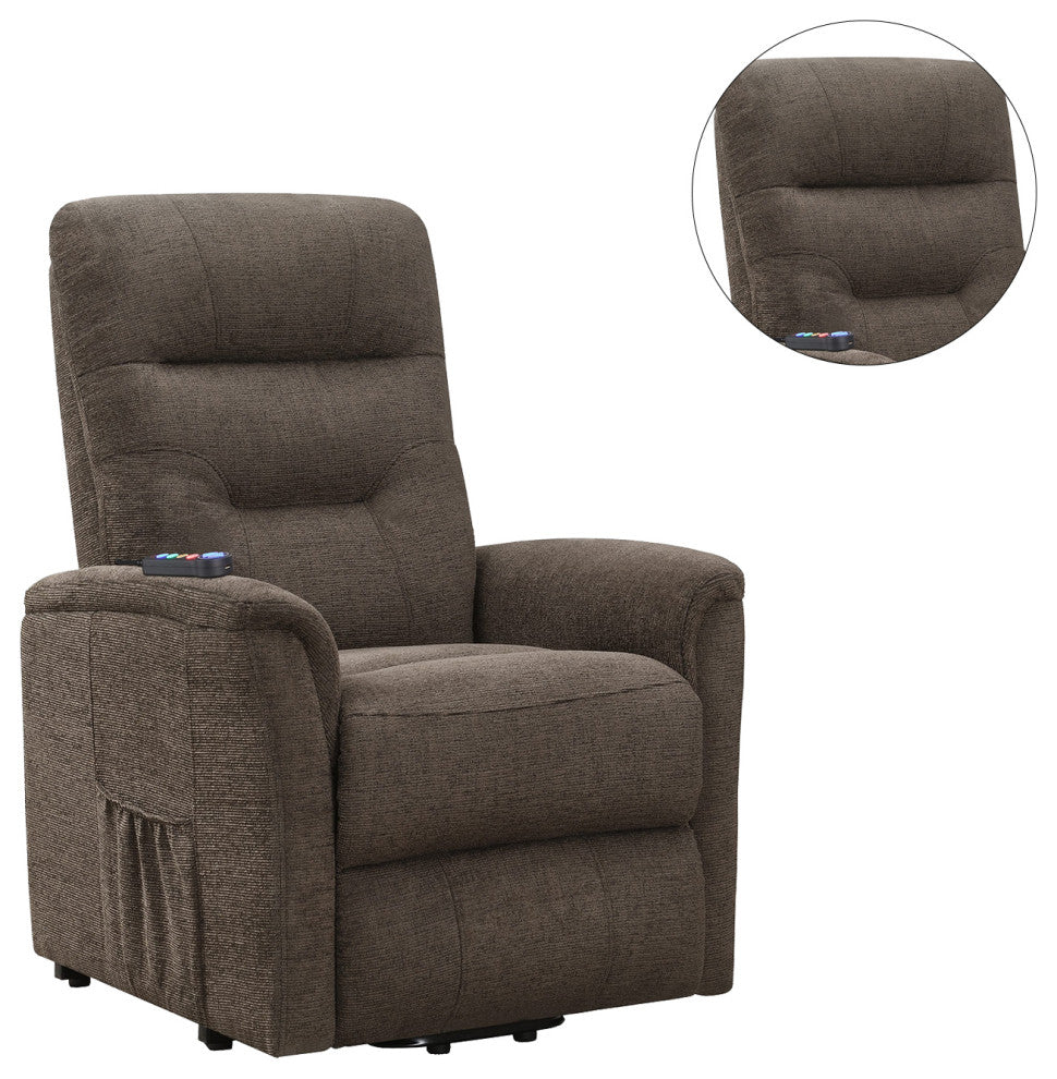 Coaster Henrietta Fabric Power Lift Recliner with Storage Pocket in Brown
