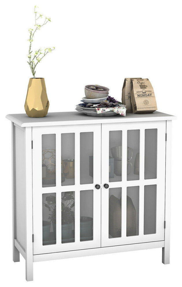 Costway Storage Buffet Cabinet Glass Door Sideboard Console Table Display White
