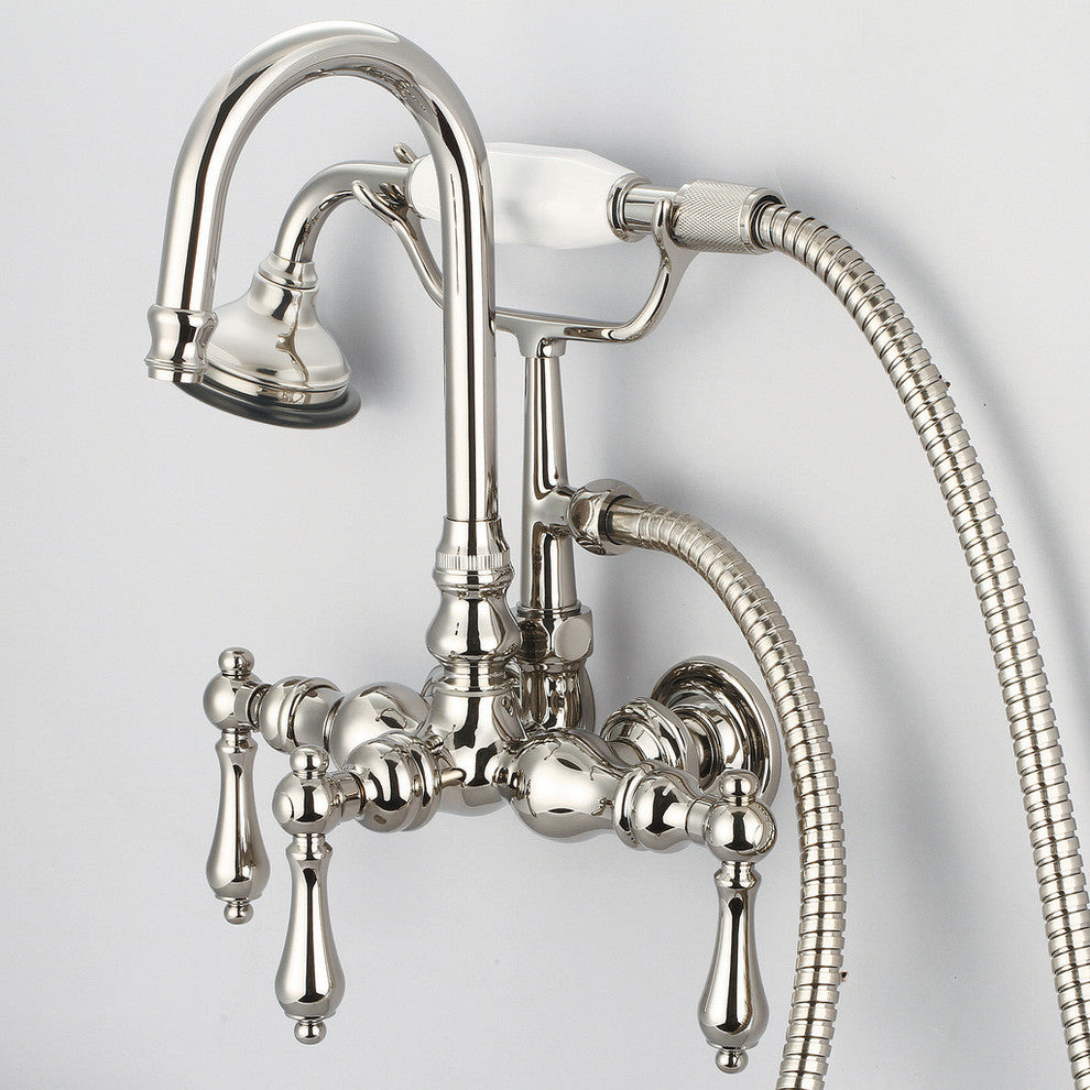 Vintage Classic 3-3/8" Center Wall Mount Tub Faucet & Handshower, Lever handles
