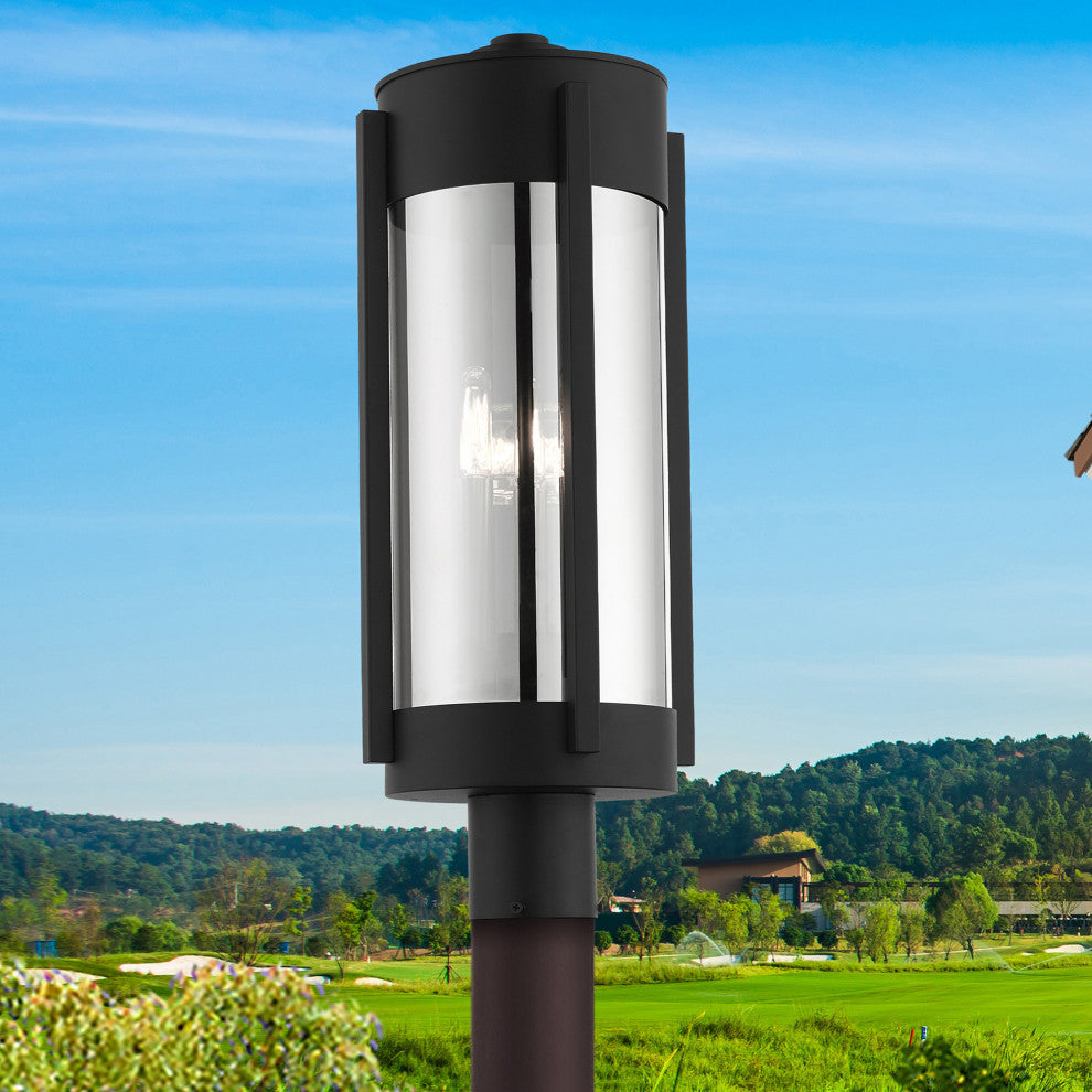 Sheridan 3 Light Black/Brushed Nickel Candles Large Outdoor Post Top Lantern