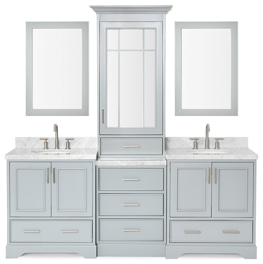 Ariel Stafford 85" Rectangle Sinks Bath Vanity Carrara Marble Espresso