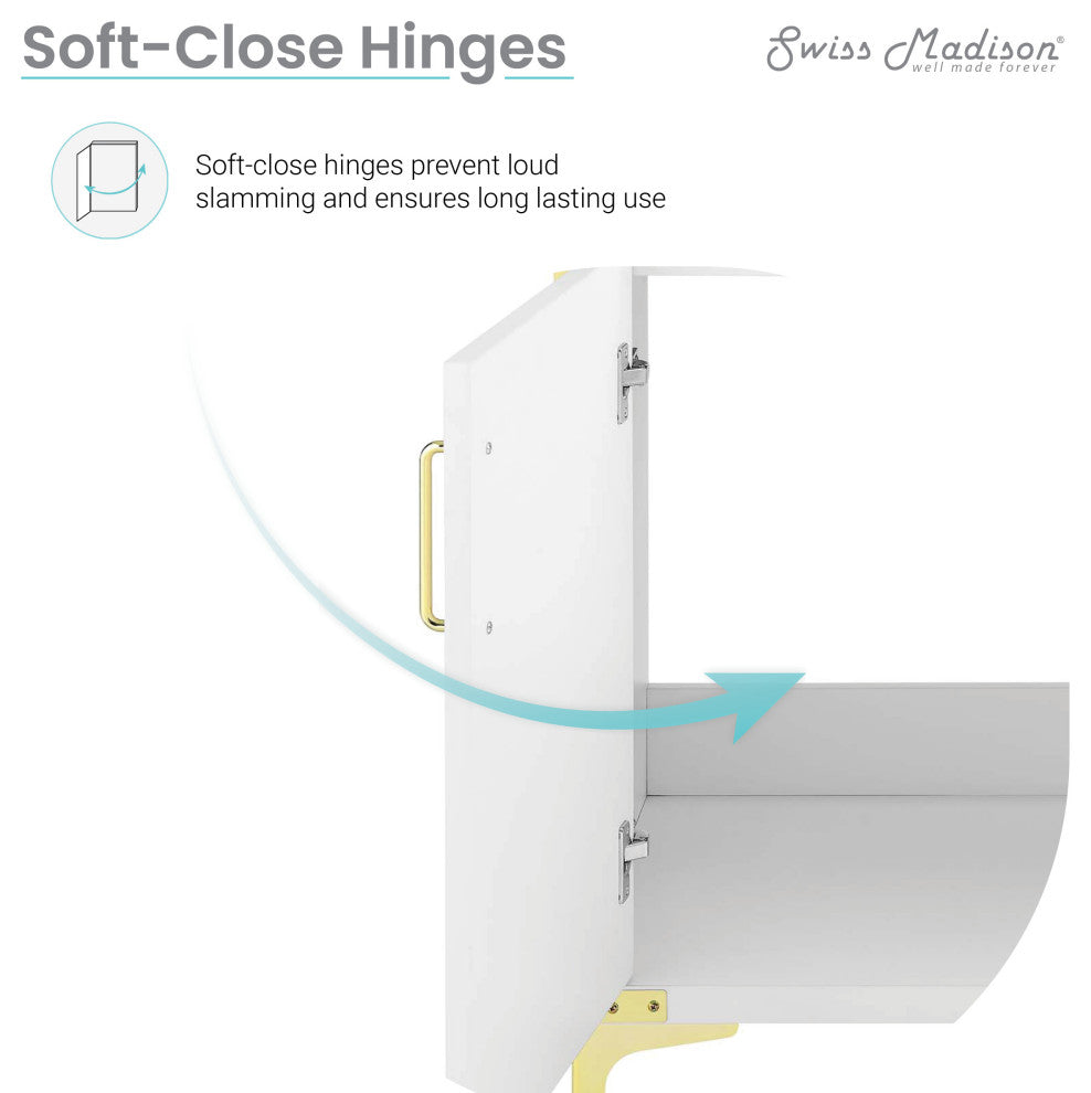 Voltaire 36" Single, Bathroom Vanity, White With Gold Hardware