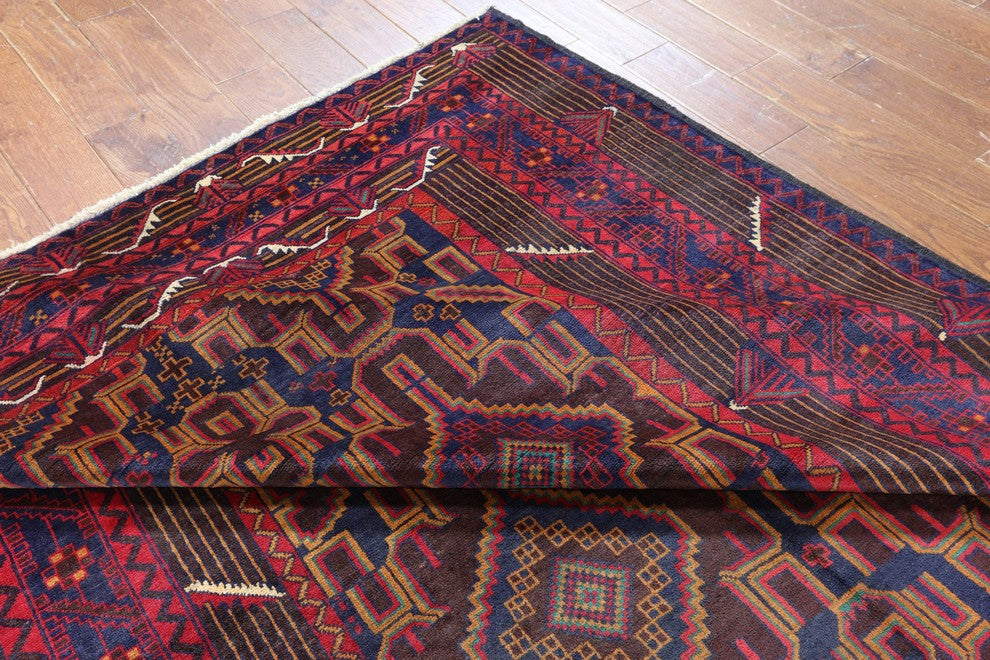 Tribal Geometric Blue Afghan Hand-Knotted Wool Rug, 6'x9'