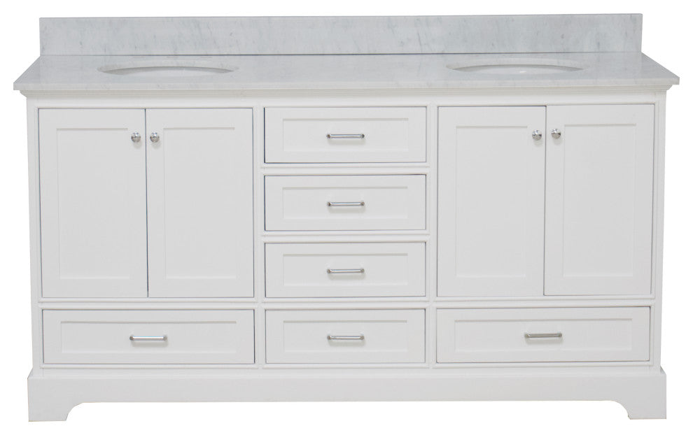 Harper 72" Double Bathroom Vanity, White, Carrara Marble