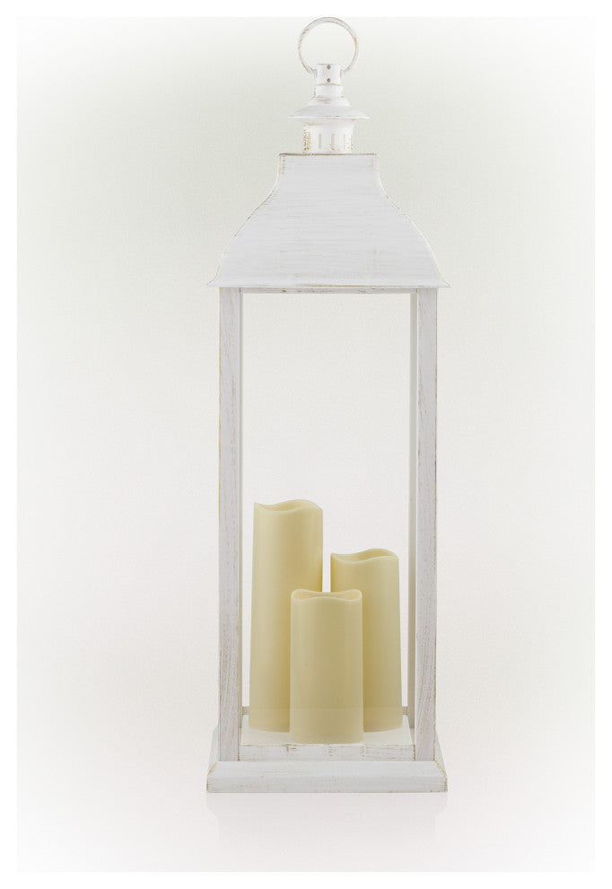 White Candlelit Lantern with Warm White LED Lights