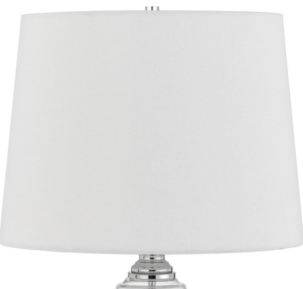 Benzara BM272213 23" Hourglass Ribbed Glass Base Table Lamp, Dimmer, Clear