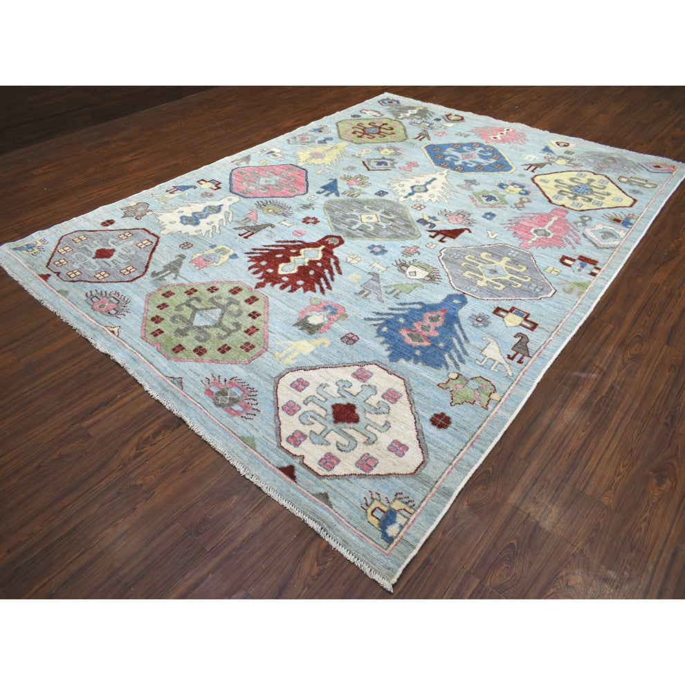 Light Blue, Anatolian Design Soft Wool Hand Knotted Oriental Rug, 8'10"x11'8"