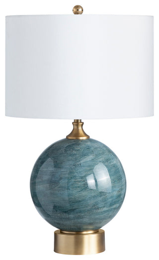 25"H Teal Glass Table Lamps With White Drum Shade