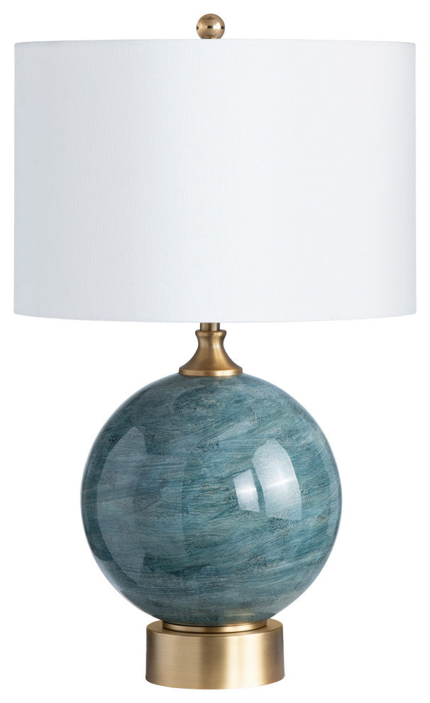 25"H Teal Glass Table Lamps With White Drum Shade