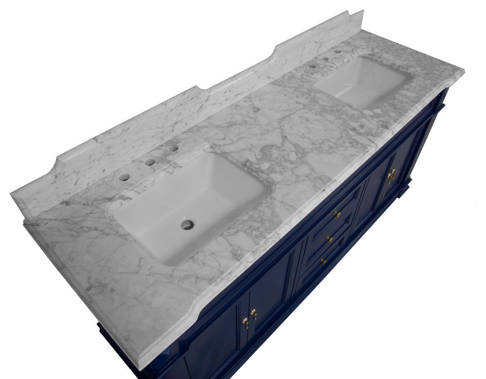 Elizabeth 72" Double Bathroom Vanity, Royal Blue, Carrara Marble