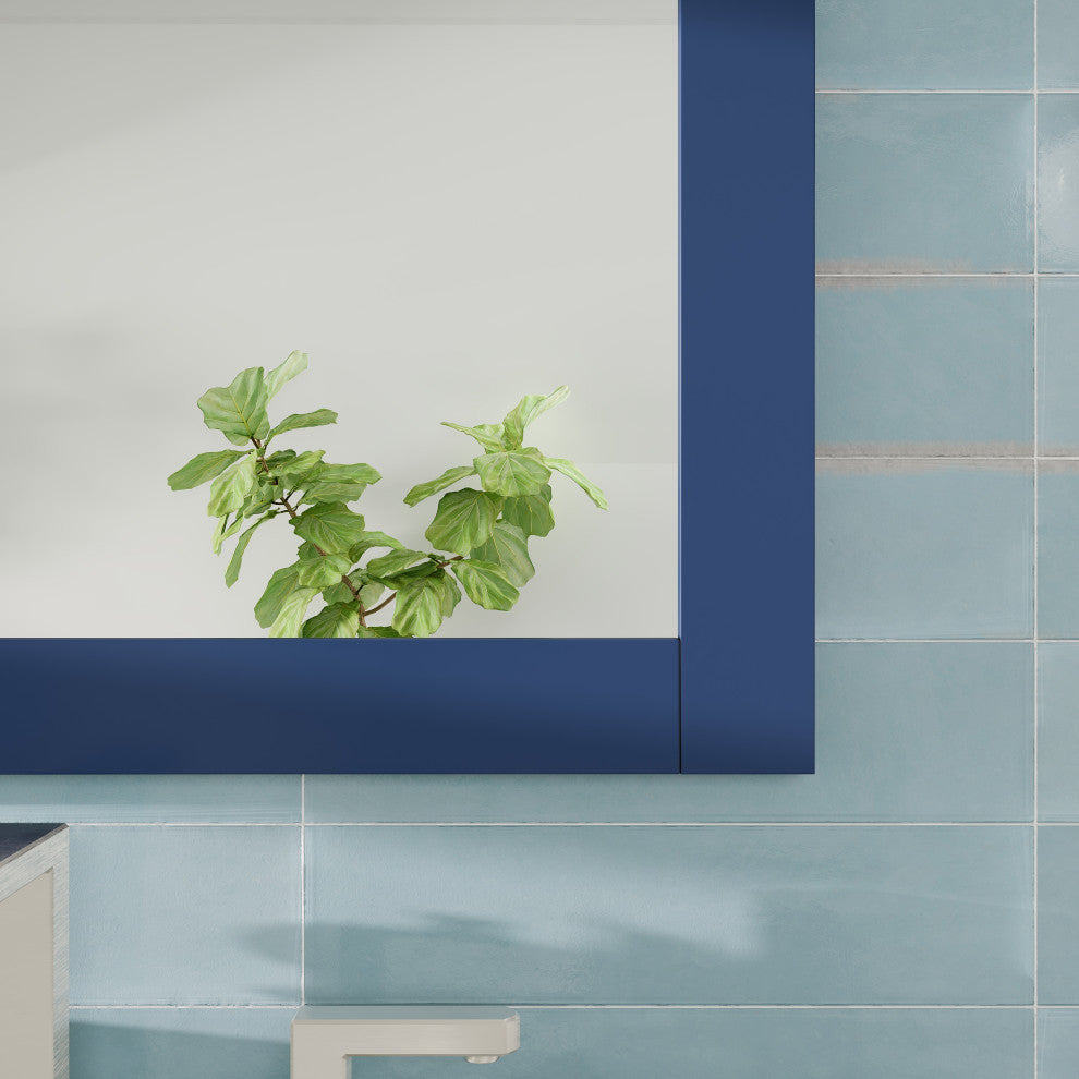 Eviva Navy 24" x 30" Rectangular Blue Wooden Framed Mirror