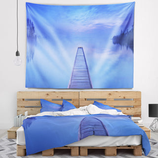 Jetty at Blue Dawn Panorama Bridge Wall Tapestry, 80"x68"