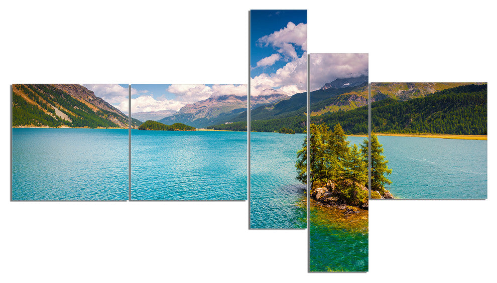 Silsersee Lake in the Swiss Alps, Landscape Canvas Art, 60"x32", 5 panels