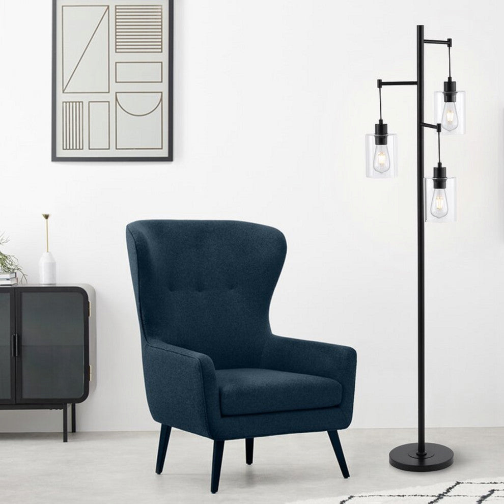 Modern 69" 3-Light Tree Floor Lamp With Glass Shades, Clear Shades