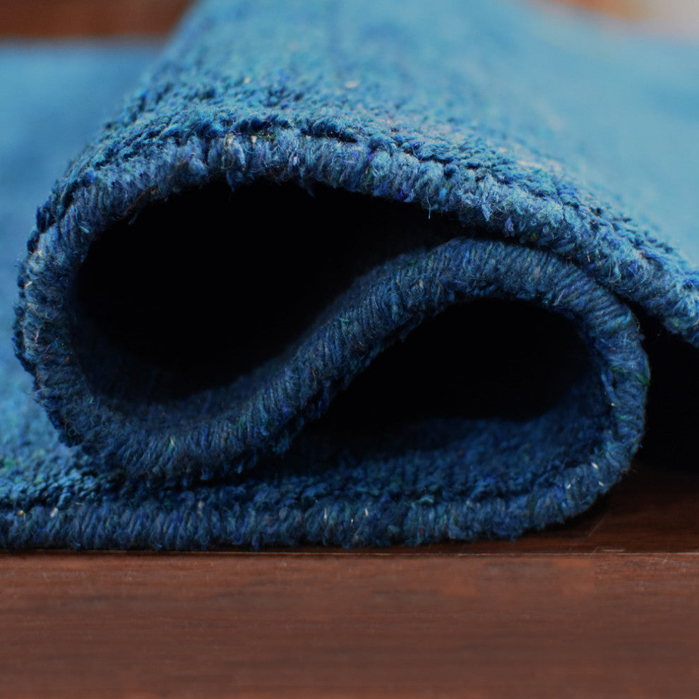 HAND KNOTTED LOOM SILK ECO-FRIENDLY AREA RUG -2'6''x12',Runner,Blue,Contemporary