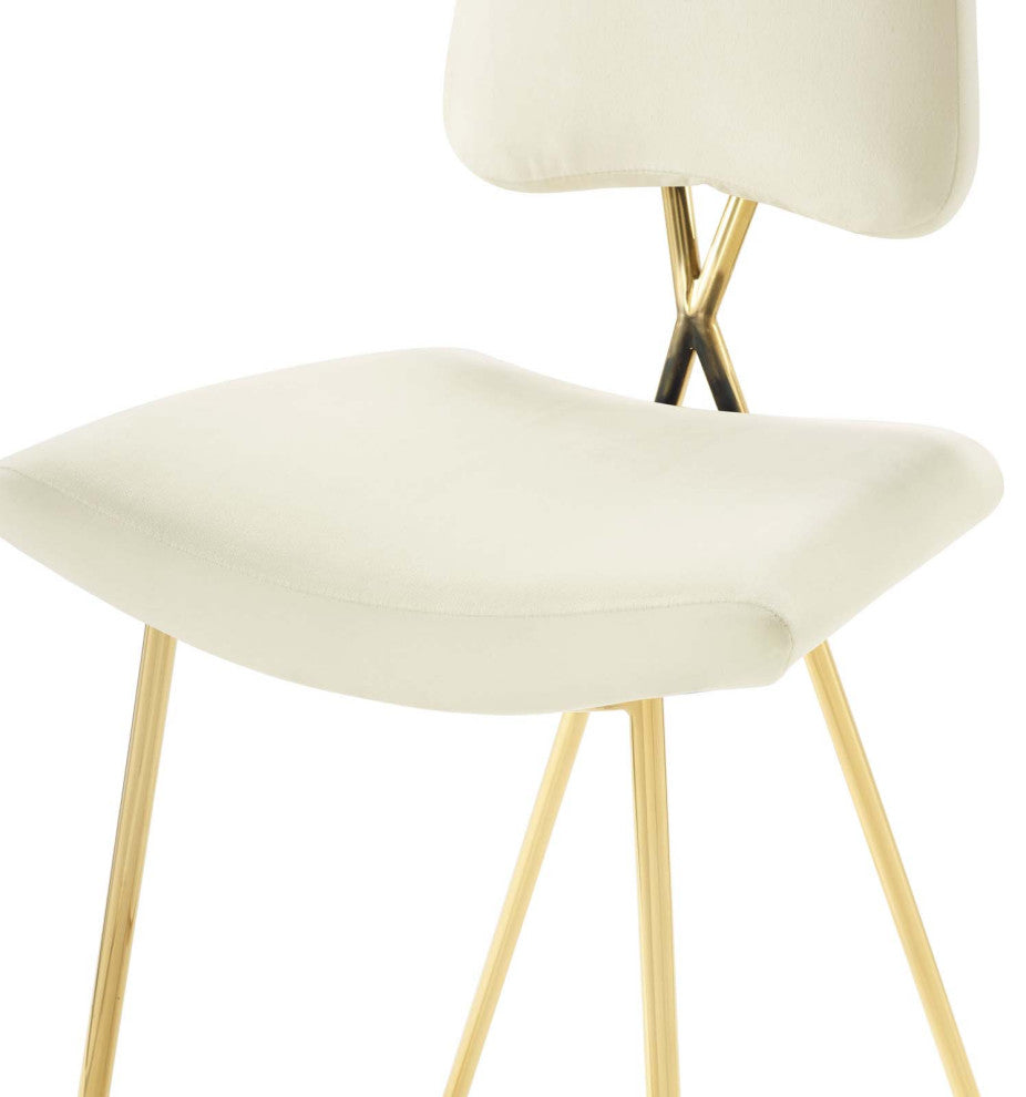 Counter Stool Chair, Set of 2, Velvet, Metal, Ivory White, Modern, Bar Pub