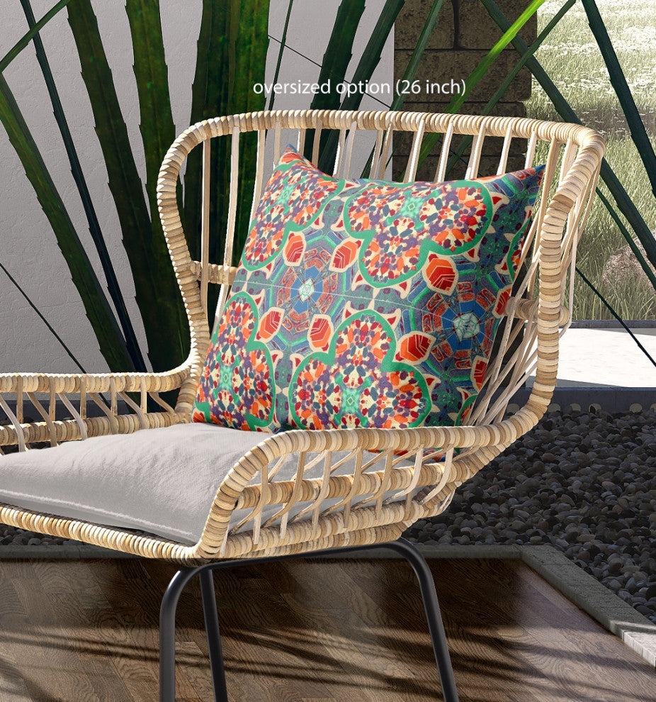 16" Orange Green Cloverleaf Indoor Outdoor Throw Pillow