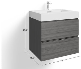 Boutique Bath Vanity, Vulcan Ash Gray, 24", Single Sink, Wall Mount