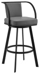 Sandringham 26" Gray Faux Leather and Black Metal Swivel Bar Stool