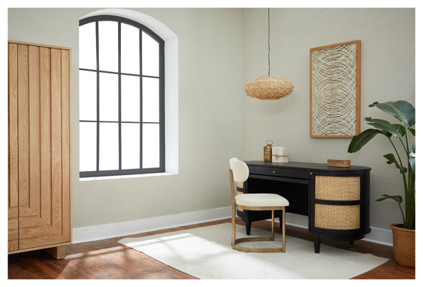 Canggu Cane Solid Wood Desk - Charcoal