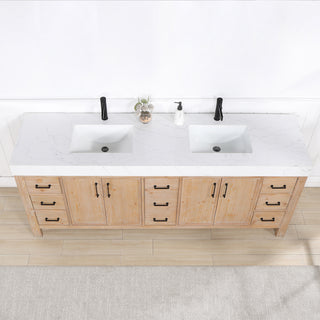 Leon Bath Vanity With Composite Stone Top, Fir Wood Brown, 84", No Mirror