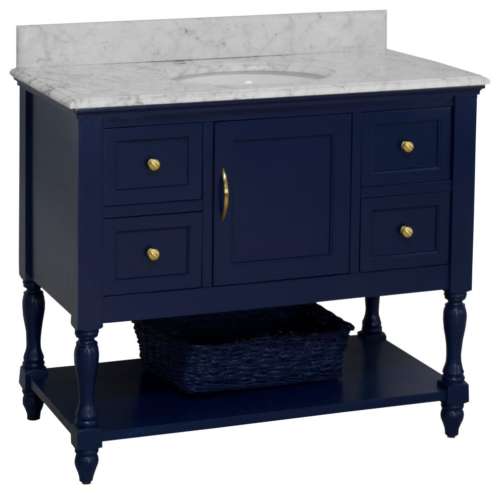 Beverly 42" Bathroom Vanity, Royal Blue, Carrara Marble