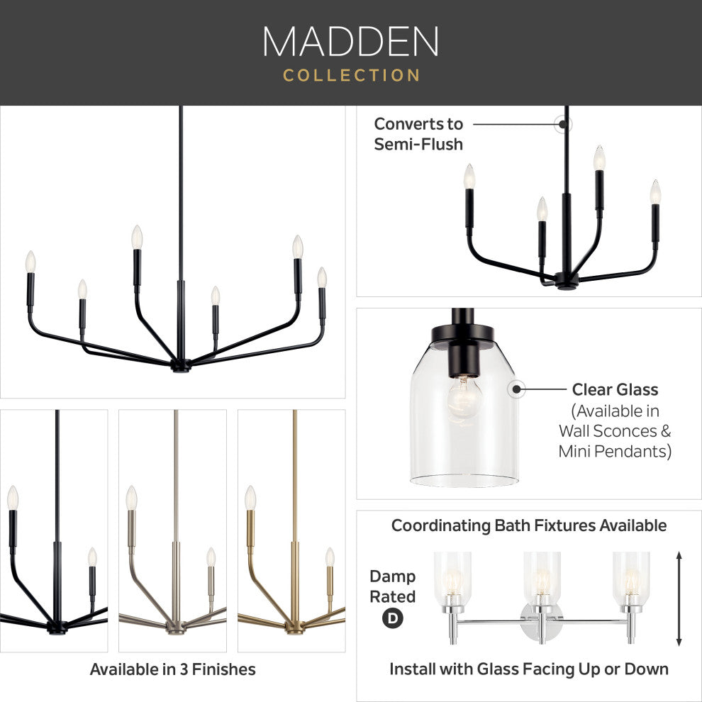 Madden Wall Sconce, Clear Glass, Chrome, 2 Light