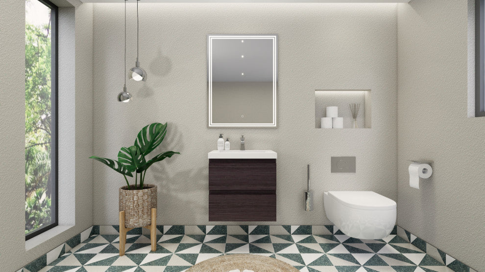 Belli 24" Wall Mounted Single Bathroom Vanity Set, Dark Gray Oak, Glossy White Top