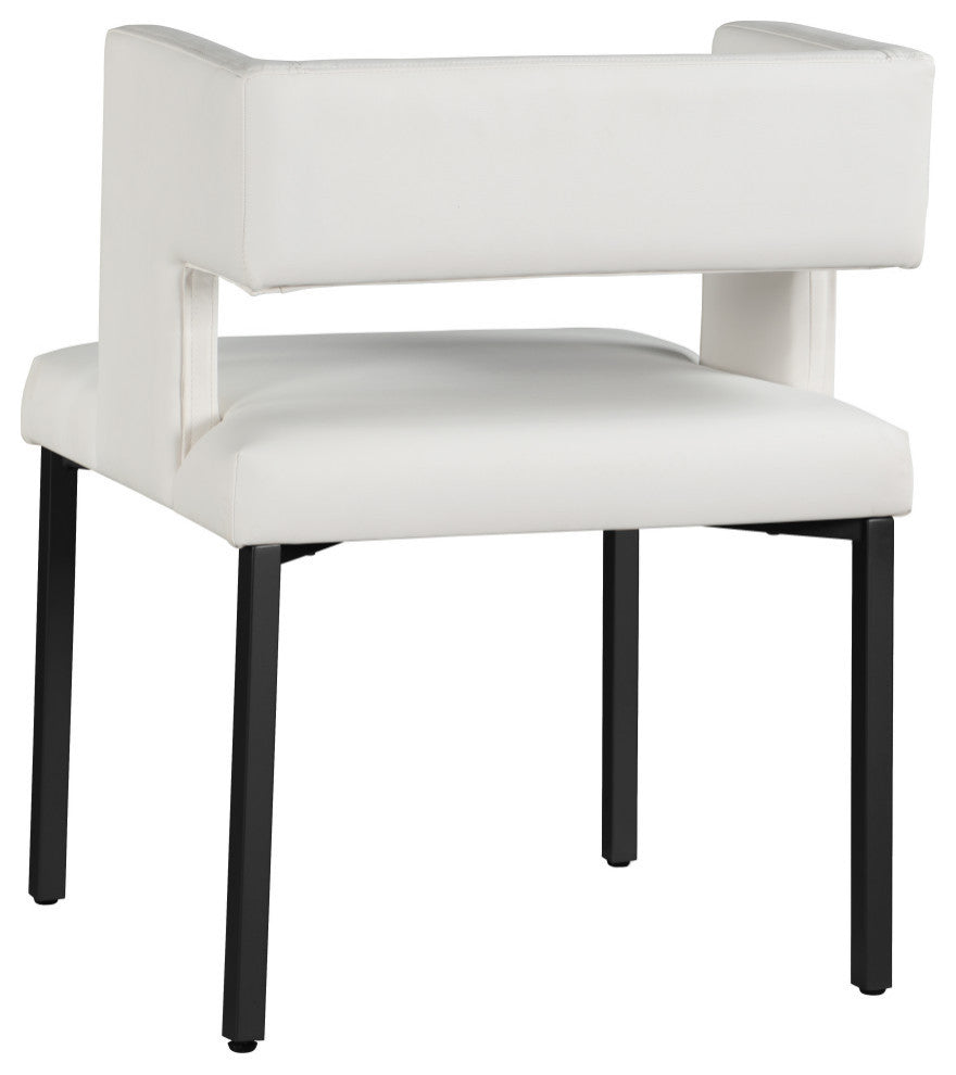 The Caleb Dining Chair, White and Matte Black, Faux Leather and Iron, Set of 2