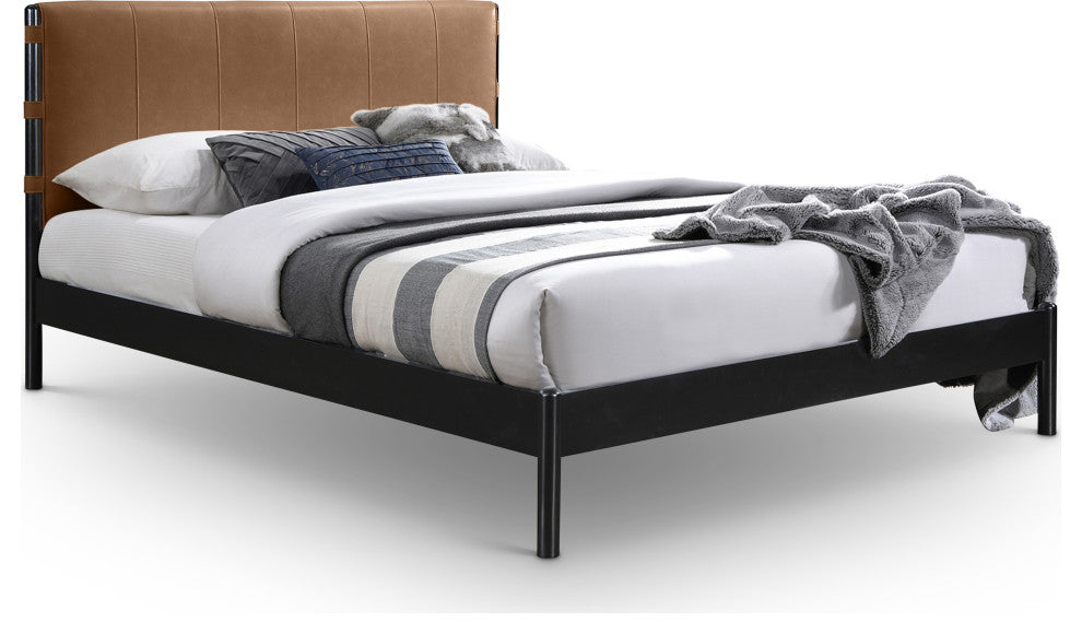 Abigail Upholstered Bed, Cognac, Full, Vegan Leather