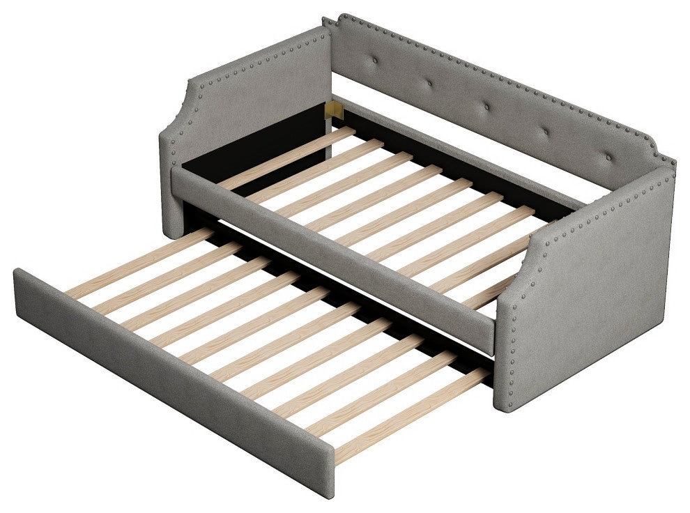 Elegant Linen Upholstered Daybed with Trundle, Gray