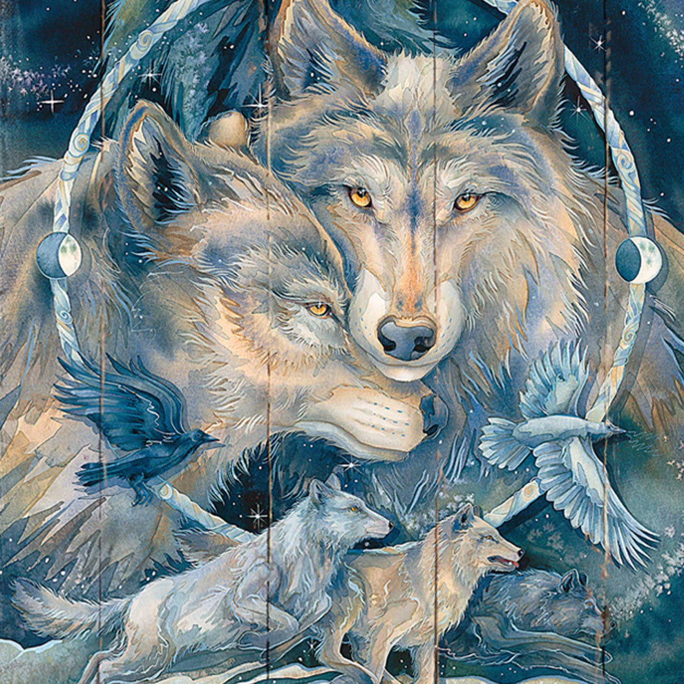In Spirit I Am Free Wolves and Ravens Wooden Wall Art, Large 24x18