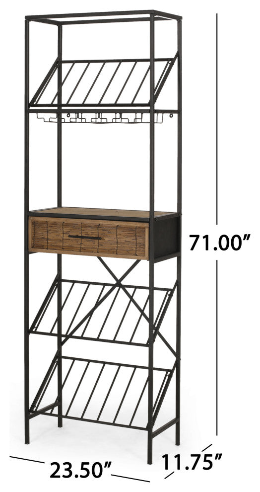 Broadwater Boho Industrial 21 Bottle Floor Wine Rack with Storage