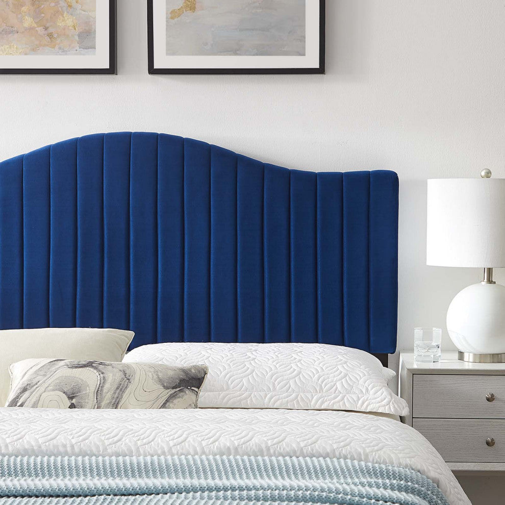 Tufted Headboard, Full Queen Size, Velvet, Blue Navy, Modern Contemporary
