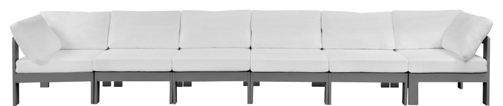Nizuc Water Resistant Patio Modular Straight Sofa, White, 6-Piece: 4 Armless Chair, 2 Corner Chair, Dark Gray Aluminum Frame
