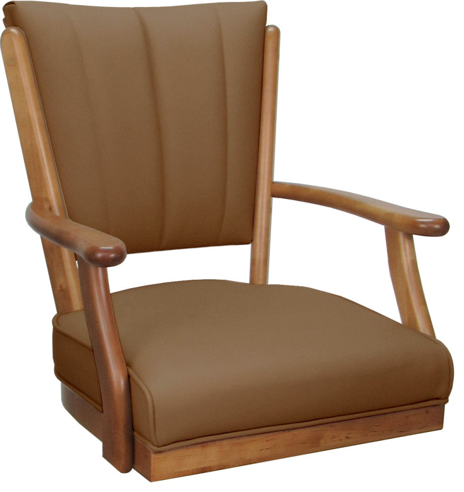 Leather Swivel Wood Bar Stool Classic on S-Base, Brown Leather on Honey, 34"