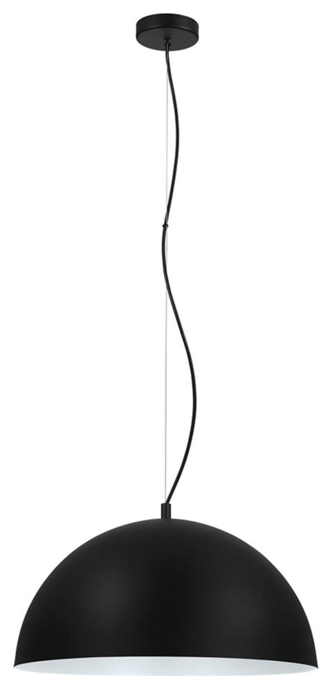 Rafaelino, 1 Light Pendant, Structured Black/Matte White Interior Metal Shade