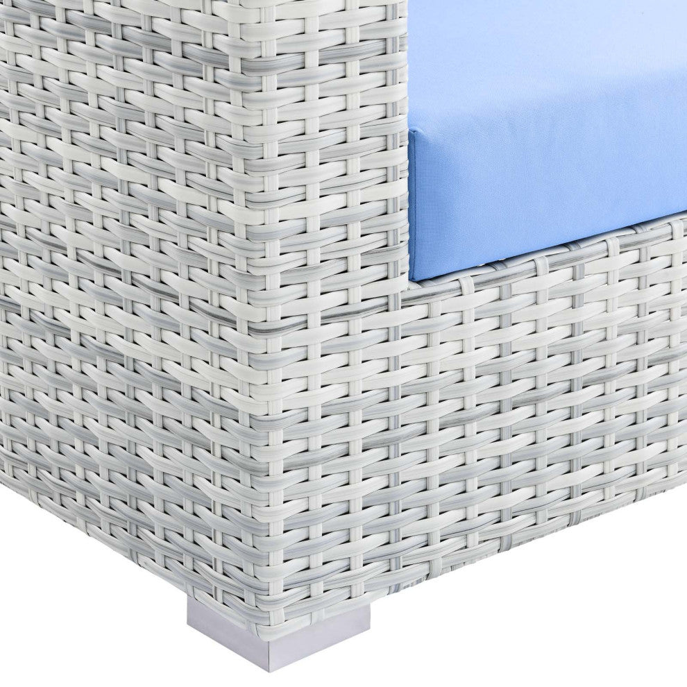 Lounge Sofa, Rattan, Wicker, Gray Blue, Modern, Outdoor Patio Cafe Bistro