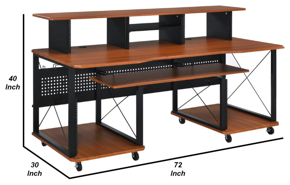 Benzara BM276266 72" Metal, Office/Writing Desk, Storage, Keyboard Tray, Brown
