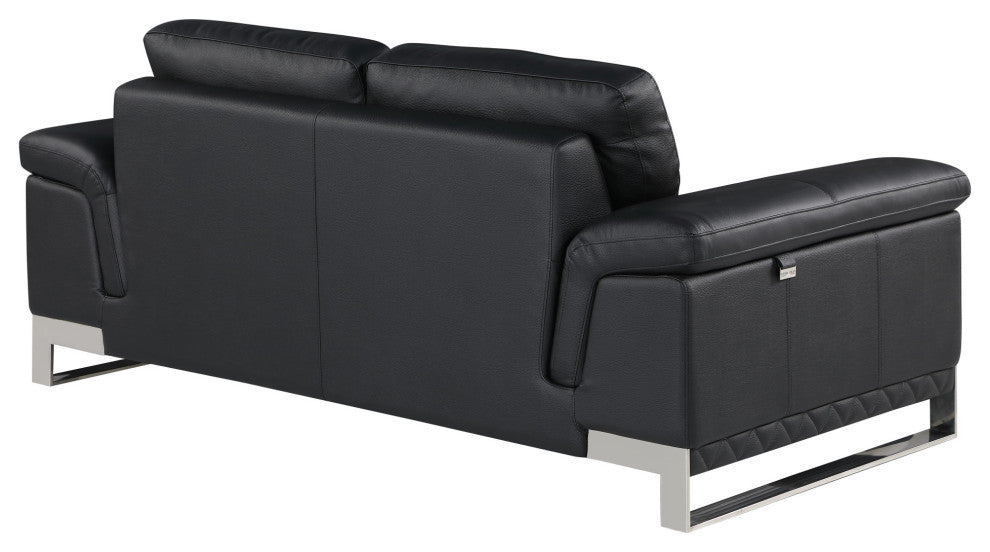 2-Piece Indoor Black Italian Leather Five Person Seating Set