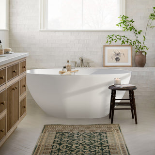 Euston Flatbottom Freestanding Solid Surface Soaking Bathtub, Matte White, 55inch