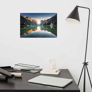 Sunrise Misty Mountain Lake Lively Color Landscape Photo Loose Wall Art Print, 12" X 18"