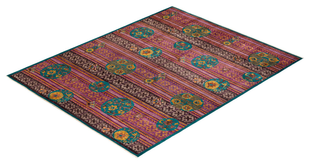 Suzani, One-of-a-Kind Hand-Knotted Area Rug Green, 8' 1" x 10' 3"