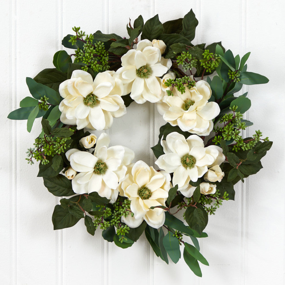 23" Magnolia, Eucalyptus and Berries Artificial Wreath