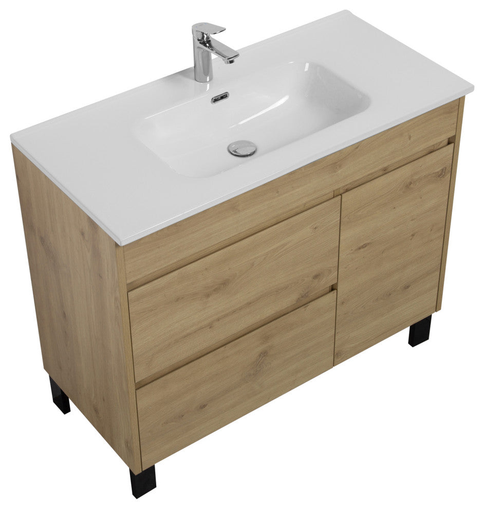 Alma Grace Natural Oak finish Freestanding Vanity With Porcelain sink, 40"