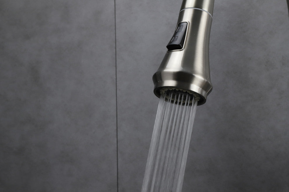 Garbatella Brass Kitchen Faucet w/ Pull Out Sprayer, Brushed Nickel