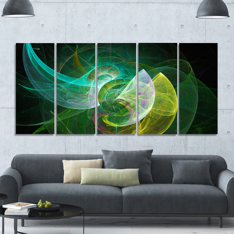 Green Mystic Psychedelic Texture, Abstract Art on Canvas, 60"x28", 5 Panels